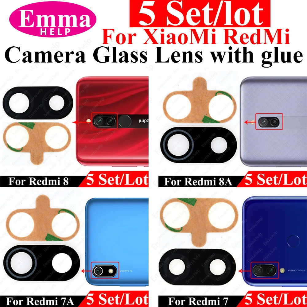 5Pcs Rear Camera Glass Lens with Adhesive Sticker For Xiaomi Redmi 10A 10C 9T 9C 9A 9 8A 7A 6A 6Pro Back Rear Phone Accessorie