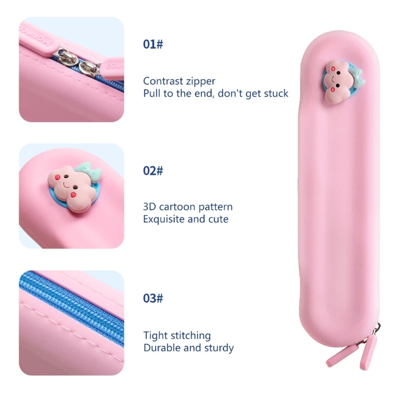 Silicone Pencil Pen Case Cartoon Stationery Bag Pen Holder Waterproof Makeup Bag Zippered Pen Bag for Office School