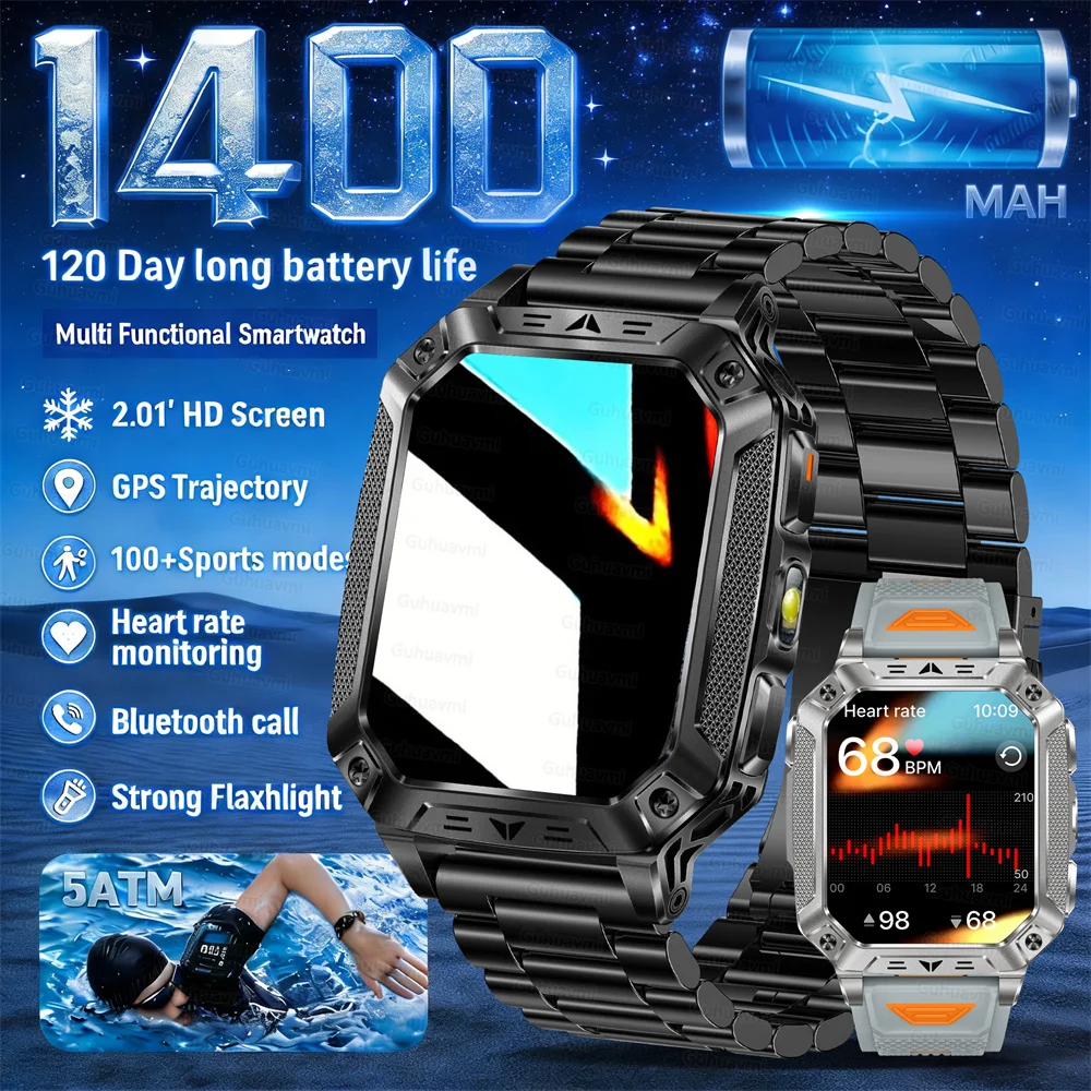 Outdoors Sport Smart Watch 2.01inch Custom dial 1400mAh Waterproof Voice call Music Blood oxygen Sport Smartwatch Fitness Men