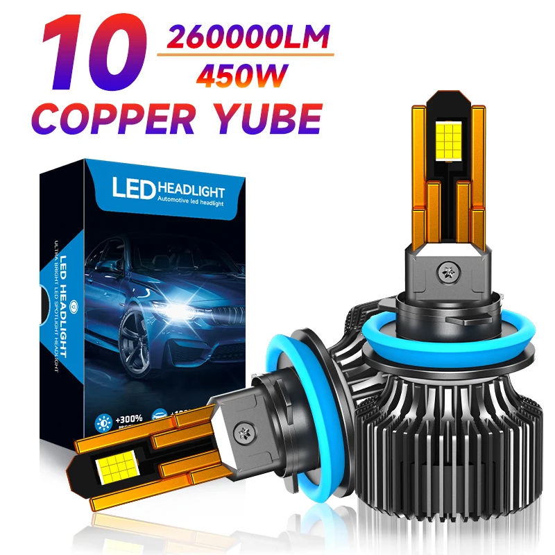 

6000k H7 LED Headlight Bulbs 450W 260000LM H1 H4 H11 9005 9006 Super Bright 10 Copper Tube LED Headlight Bulb 12V 24V