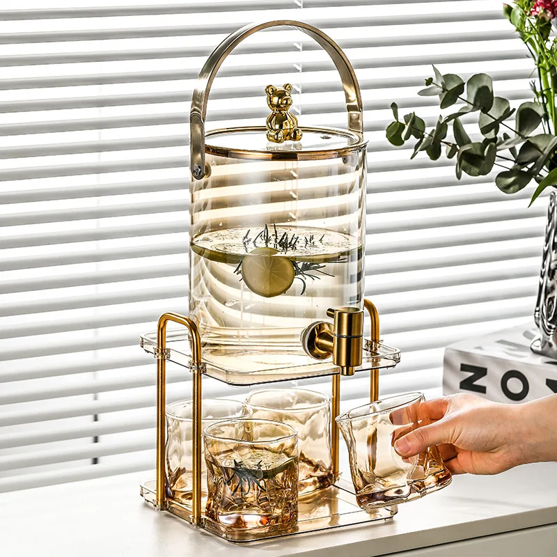 Glass Cold Water Kettle with Faucet Beer Barrel High Temperature Resistant Teapot Modern Domestic Kettle Beverage Bucket JJ441