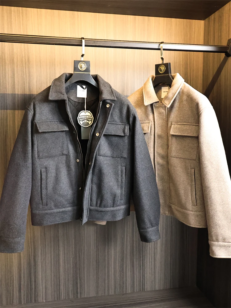 

Модная мужская куртка в американском стиле из утолщенной шерстяной ткани с хлопковым утеплителем, однотонная, с теплым воротником, верхняя одежда