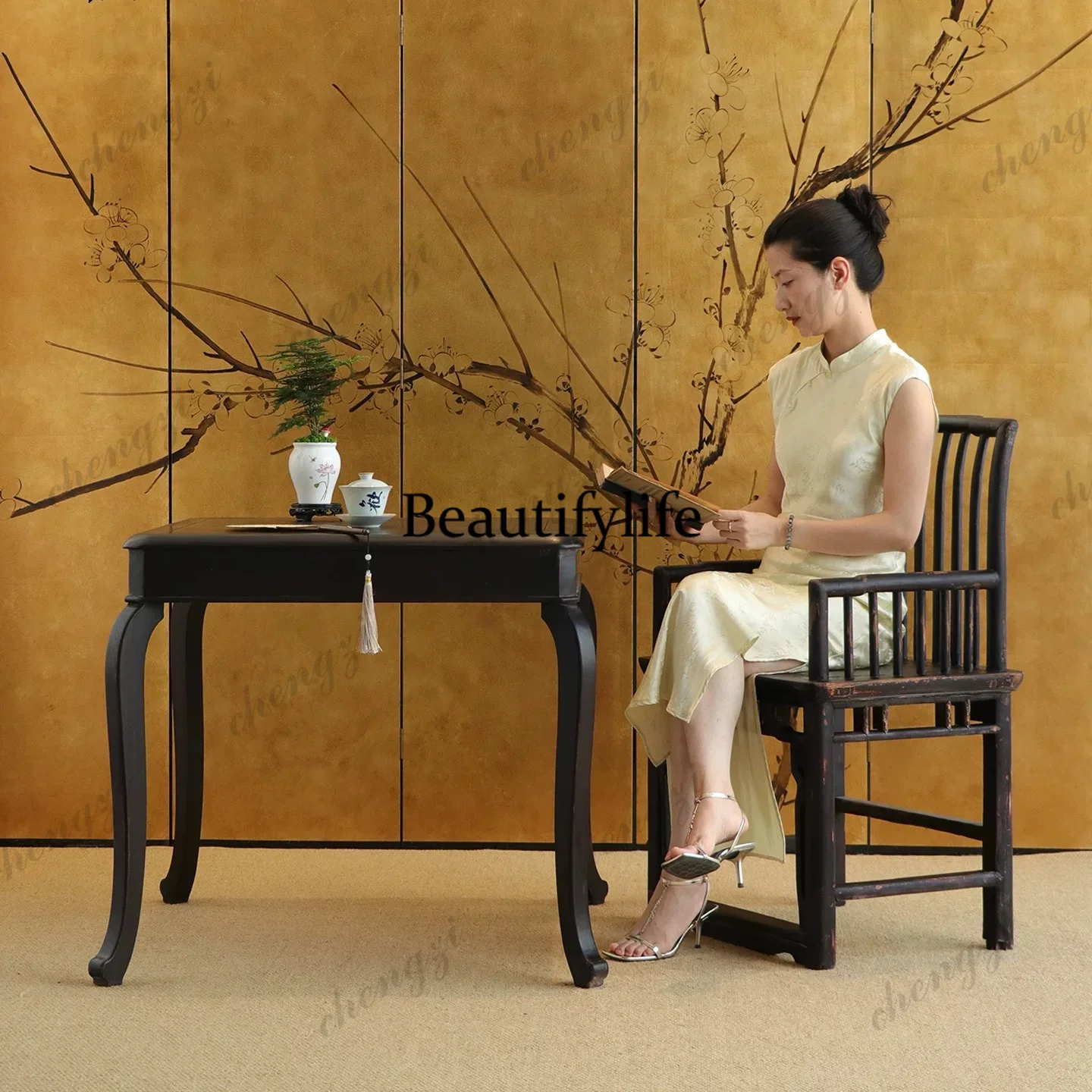 D136 Song-style aesthetic armchair solid wood armrest antique master back chair wabi sabi wind leisure chair