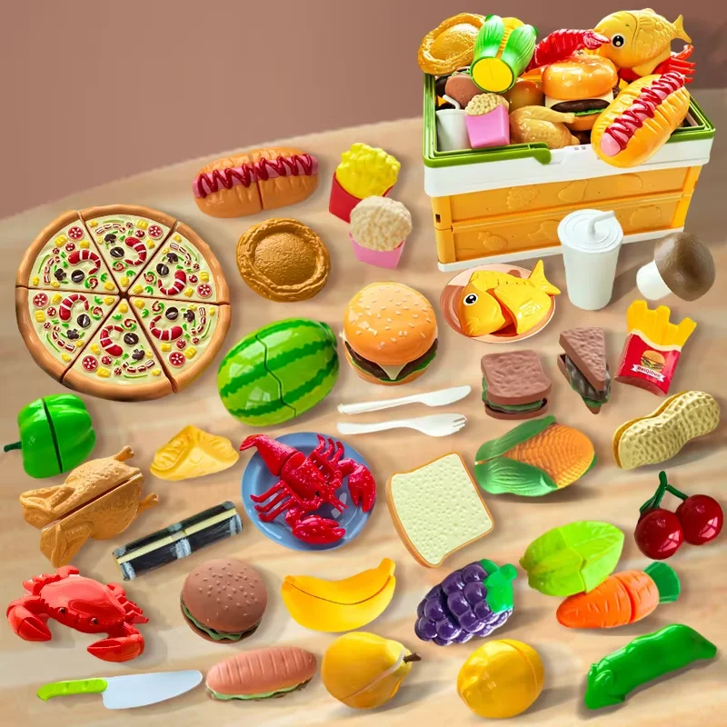 Kids Mini Kitchen Toy Pretend Play Simulated Food Hamburger Vegetables and Fruits Accessories for Children Educational Gift