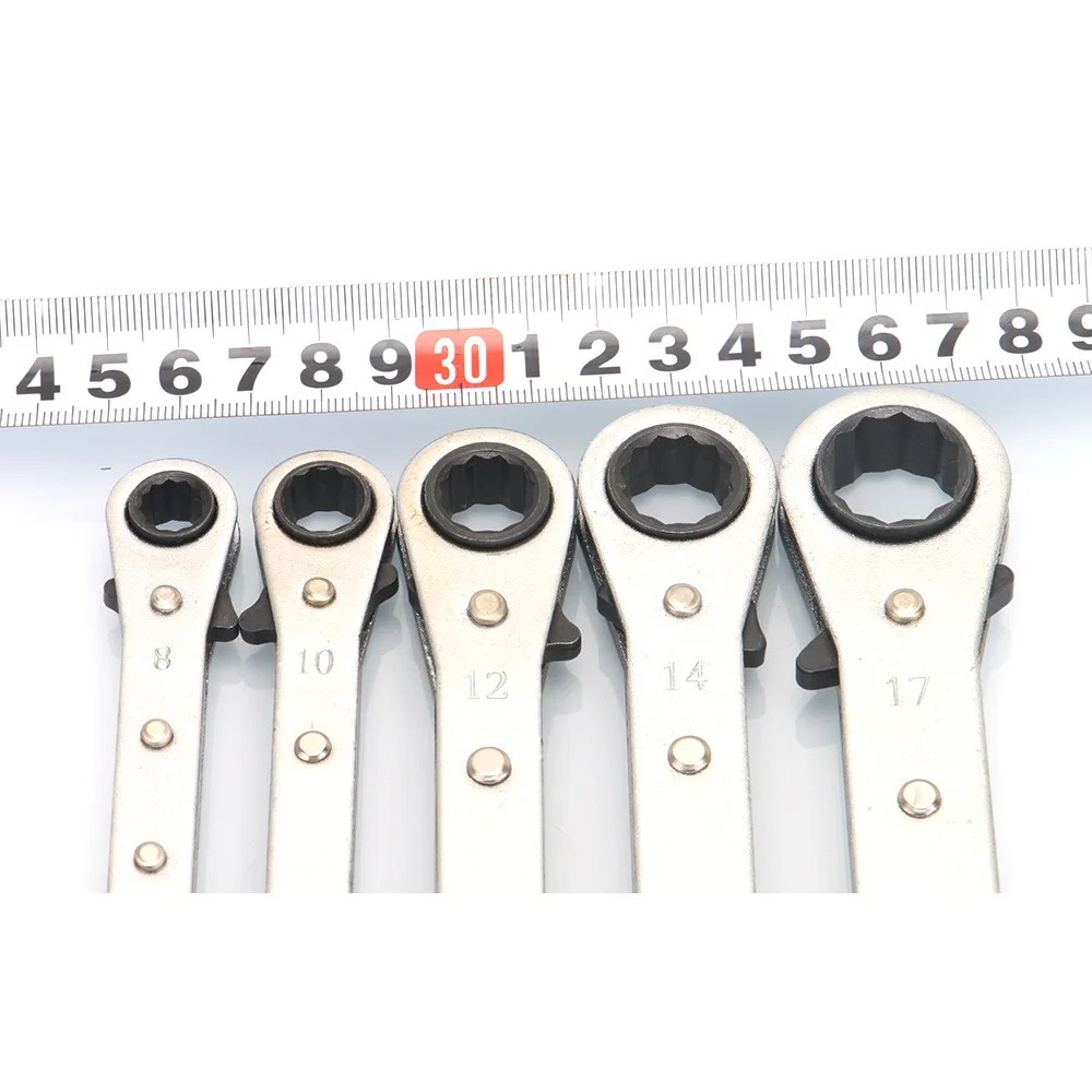 8-19mm Flat Ratchet Wrench Spanner Set of Keys 72T Metric 2-Way Reversible Steel Multifunctional Hand Tool