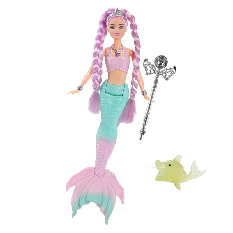 30CM poupée sirène jouet avec lumières musique articulations mobiles 1/6 BJD longue tresse sirène poupée enfants jouer maison jouets cadeau d'anniversaire