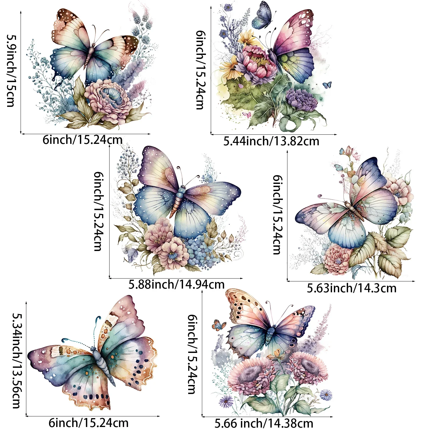 6Pcs Tricks Butterfly Themed Iron-On Transfer Stickers,Vinyl Heat Transfer Patches for DIY Garments Backpack Heat Transfer Film