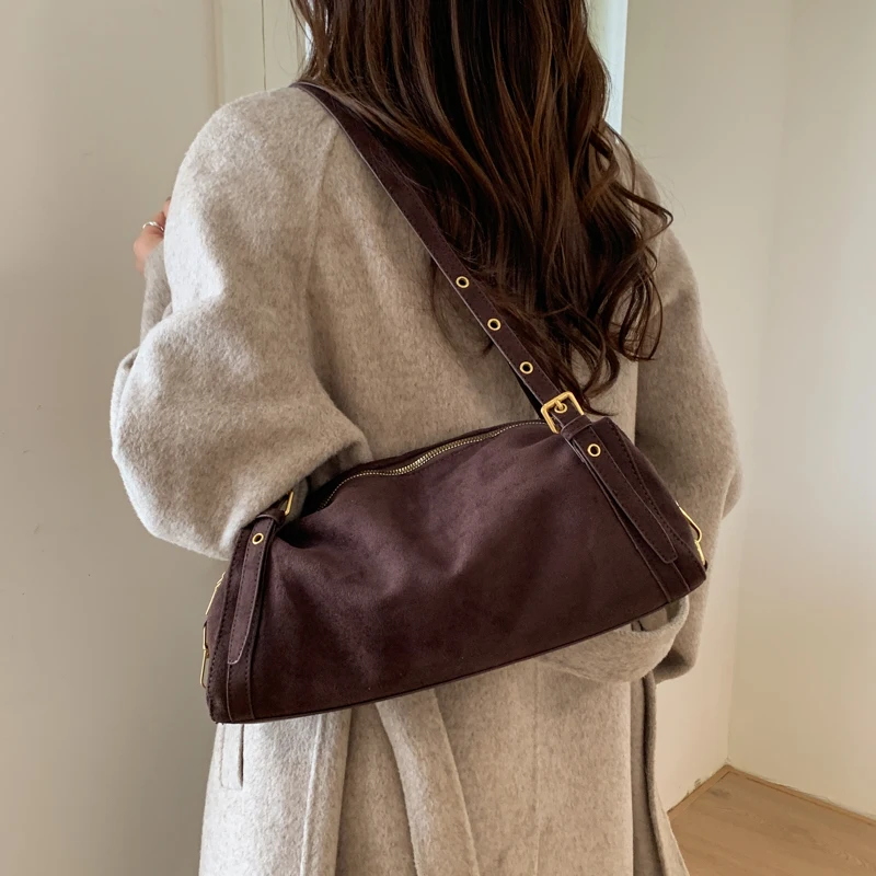 Retro Suede One Shoulder Bag Autumn Winter Women's New Large Capacity Underarm Bags Temperament Versatile Handbag Trend