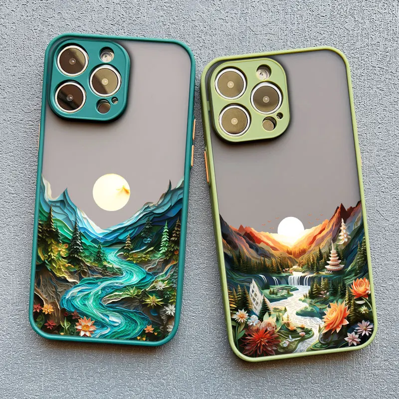 Forest scenery Mountain River Landscape Phone Case For iphone 15 14 13 12 11 Pro Max Mini X XR XS 7 8 Plus Shockproof Back Cover