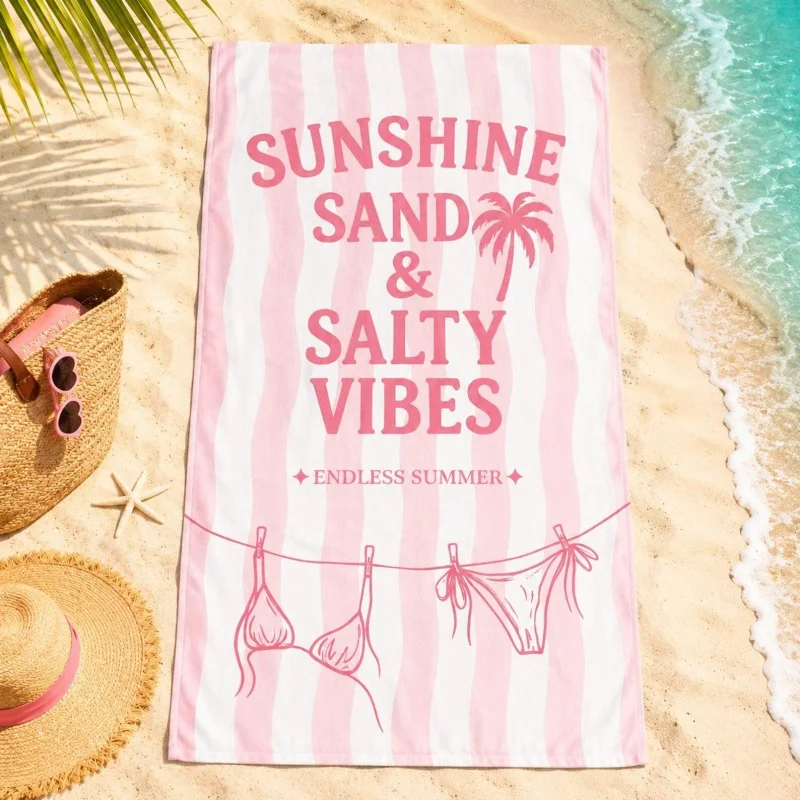 Newest Beach Towel Pink Palm Tree Custom 40th Birthday Text Print Quick Dry Beach Towel Birthday Gift Pool Towel