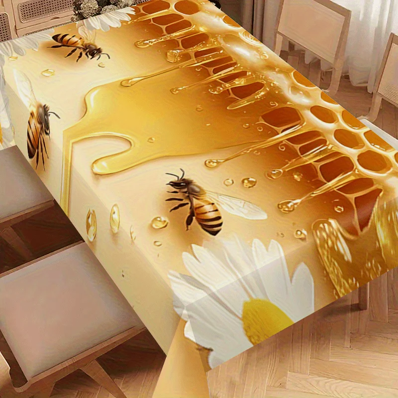 1pc Vintage Honey Bee Pattern Tablecloth, Polyester Fiber, Suitable for Home Decoration, Kitchen, Restaurant and Party