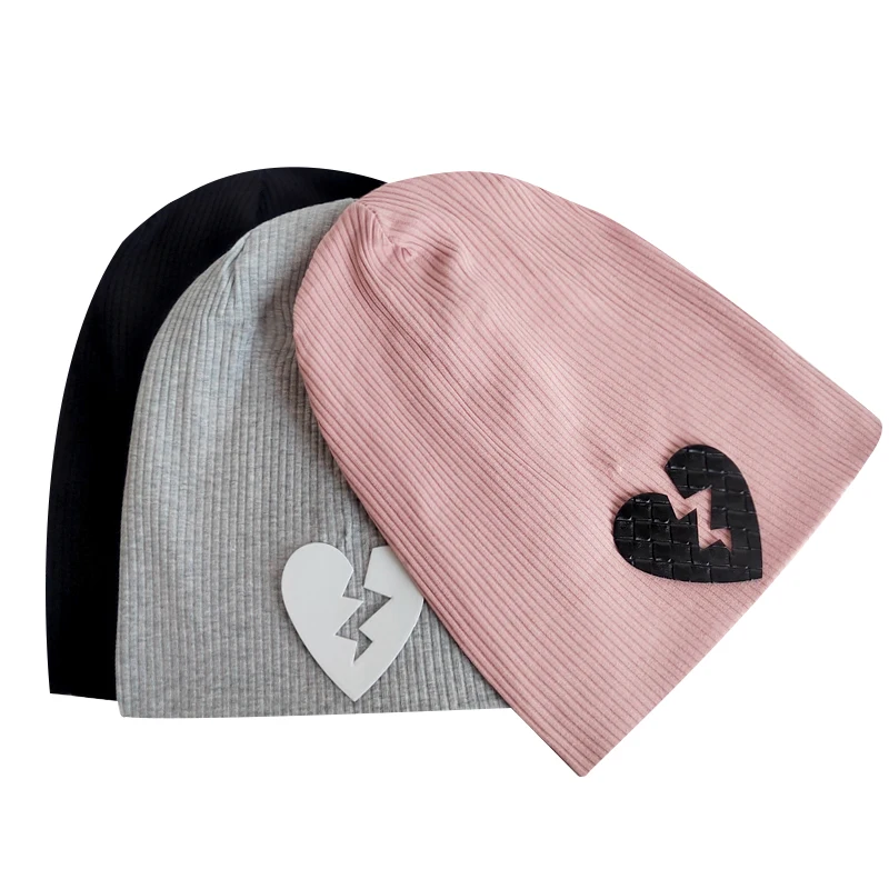 Geebro Women Fashion Ribbed knitted Cotton skullies Beanie Casual Heart Design Bonnets Hat Ladies Stretch Slouchy Soft Hats