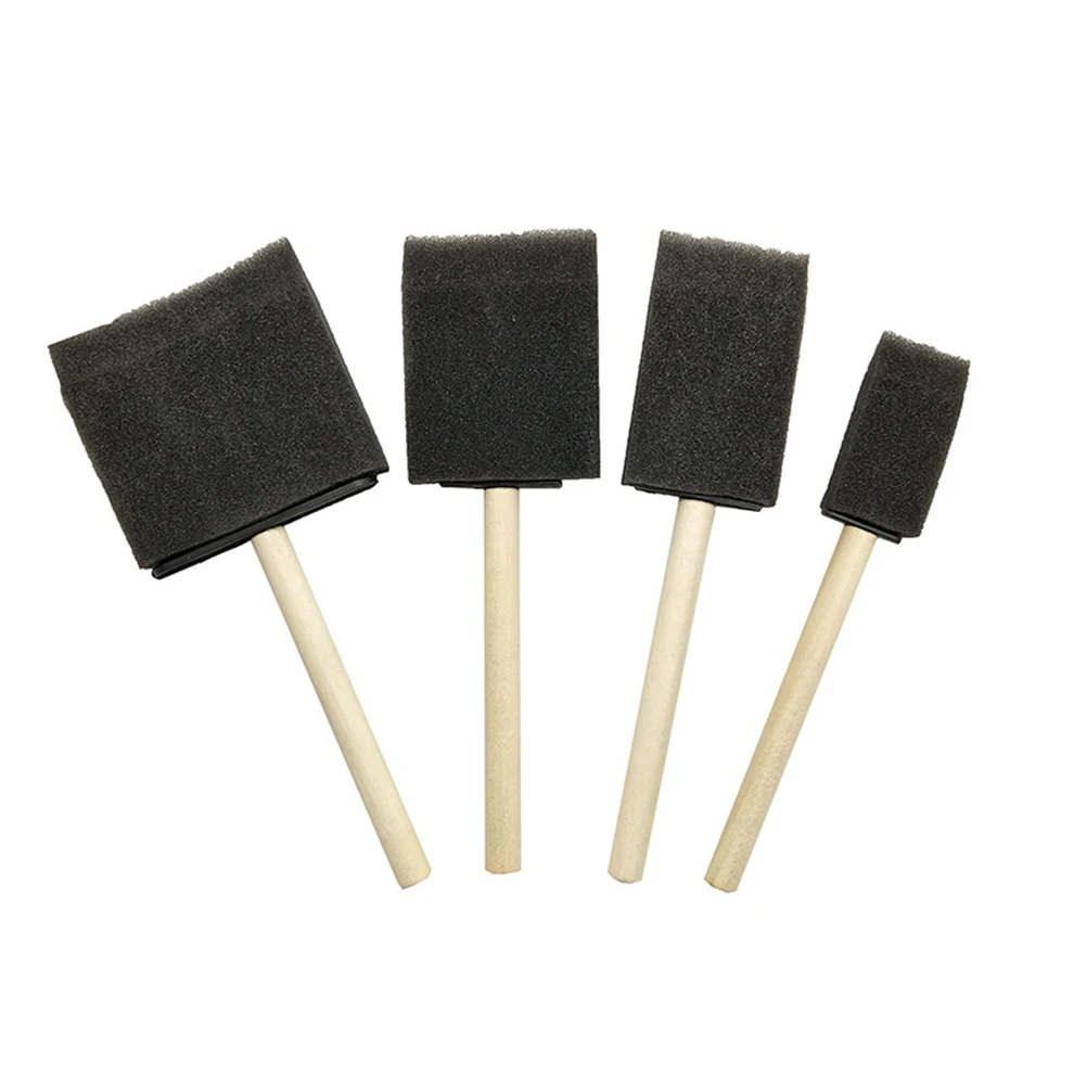 4pcs Art Tool Glass Dust Cleaning Paint Wooden Handle Craft Foam Application Graffiti Glitter Glue Sponge Brush