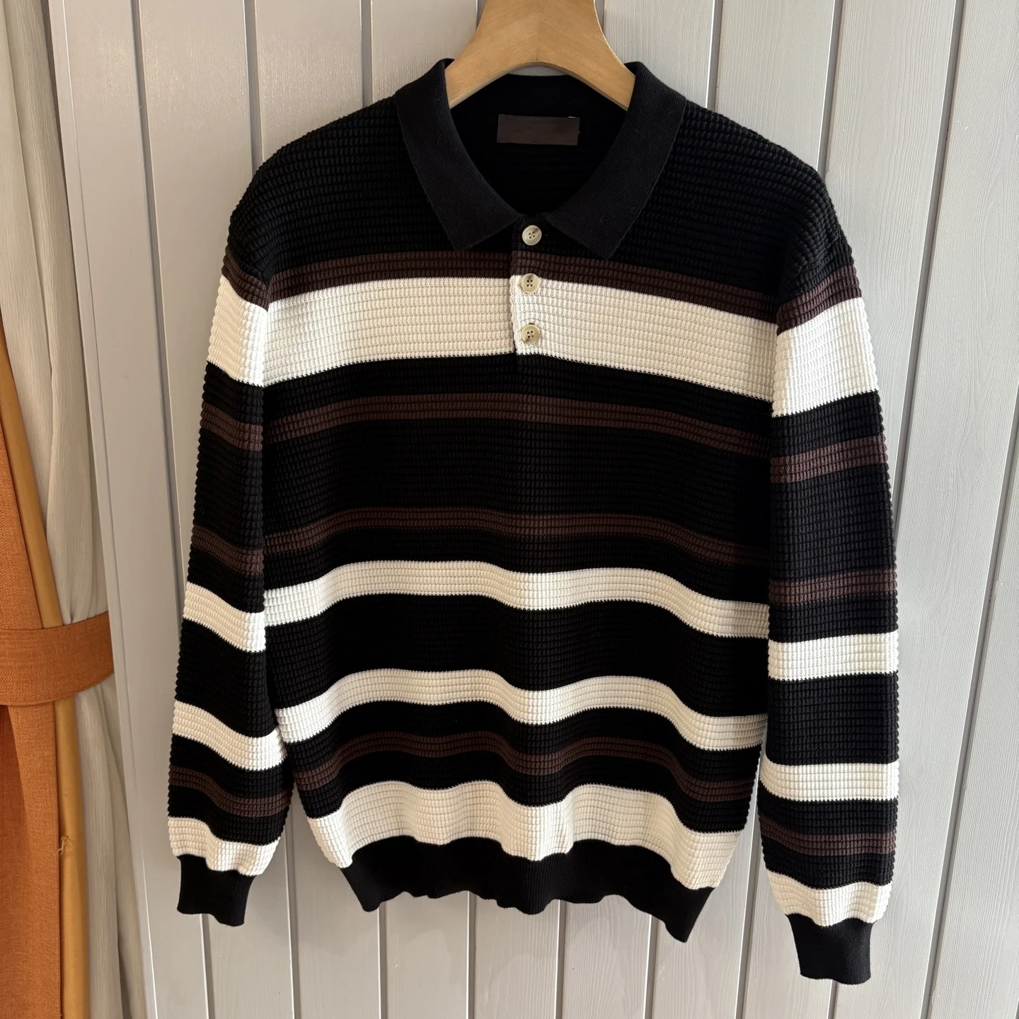 

LP Italy 25aw color matching lapel knitted sweater men's casual polo shirt