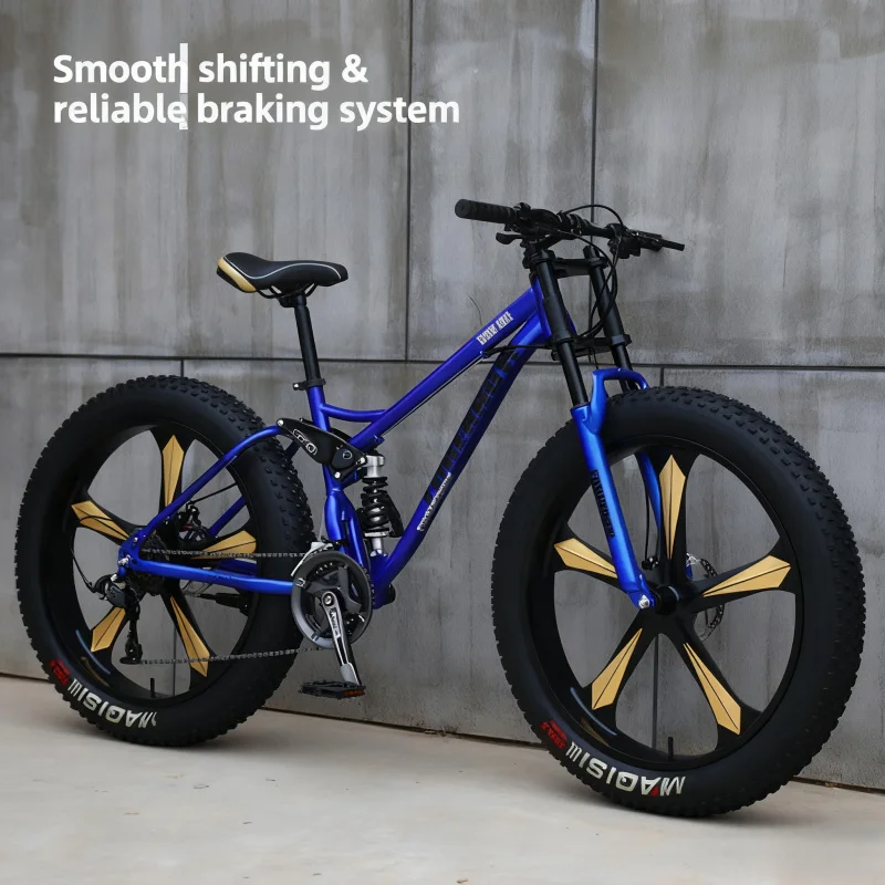 دراجة جبلية زرقاء واسعة للغاية 4.0 بإطارات كبيرة خمسة في واحد وسرعة متغيرة للطرق الوعرة لثلوج الشاطئ - امتصاص الصدمات للبالغين #1