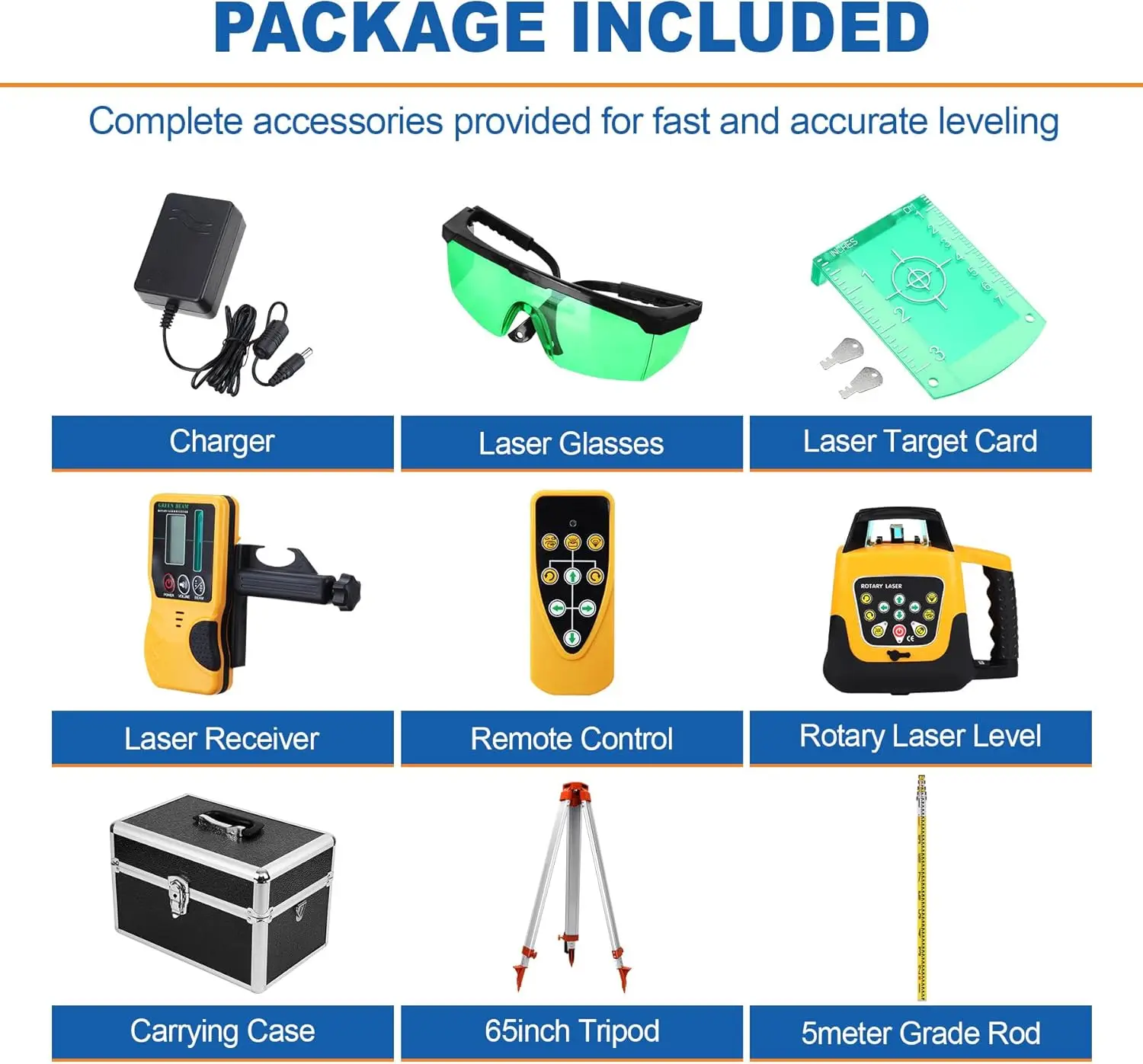 Iglobalbuy Self Leveling Rotary Laser Level System 500M Range Kit with Surveying Tripod + Aluminum Grade Rod 16.4Ft