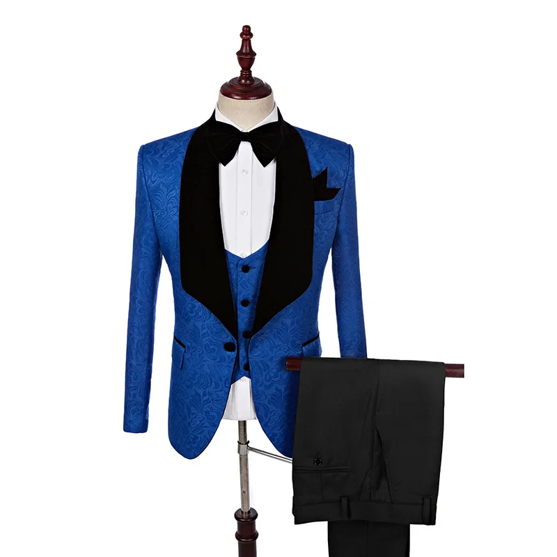 

Blue Mens Suits For Wedding 3 Pieces Costume Homme Wedding Groom Tuxedos Groomsmen Business Prom Suits Slim Fit Blazer Vest Pant