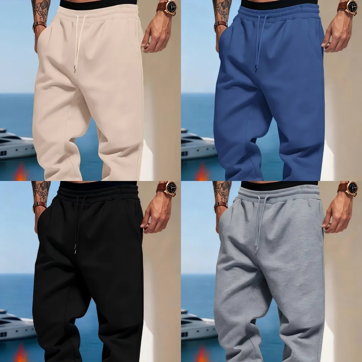 

Мужские зимние флисовые длинные брюки с эластичной резинкой на талии, спортивные штаны, теплые уличные бритвы, модные спортивные штаны с карманами, повседневные базовые спортивные штаны