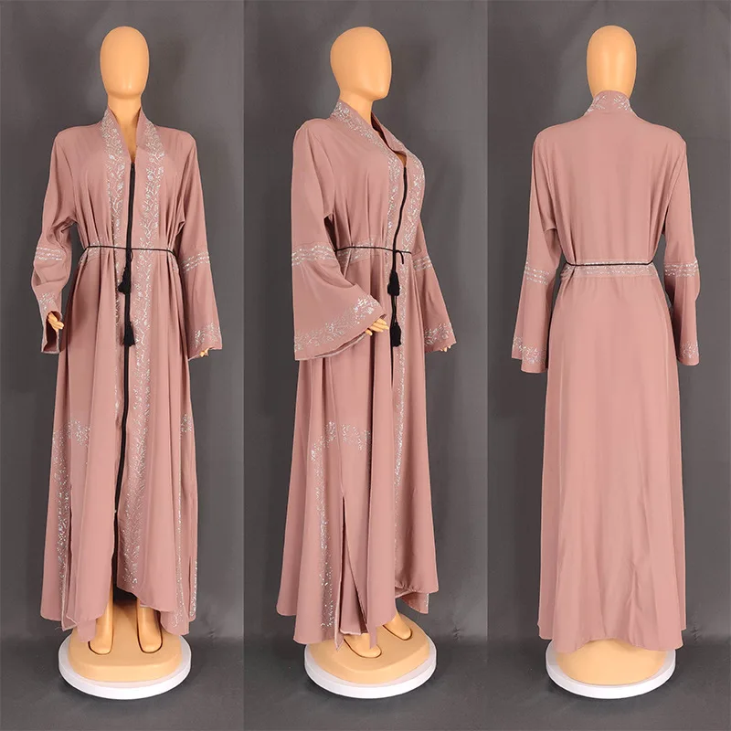 Imagem -06 - Vestidos Abaya Abertos para Mulheres Quimono Casual Kaftan de Dubai Cardigã Muçulmano Roupão Kaftan Feminino Roupas Turcas e Islâmicas 2024