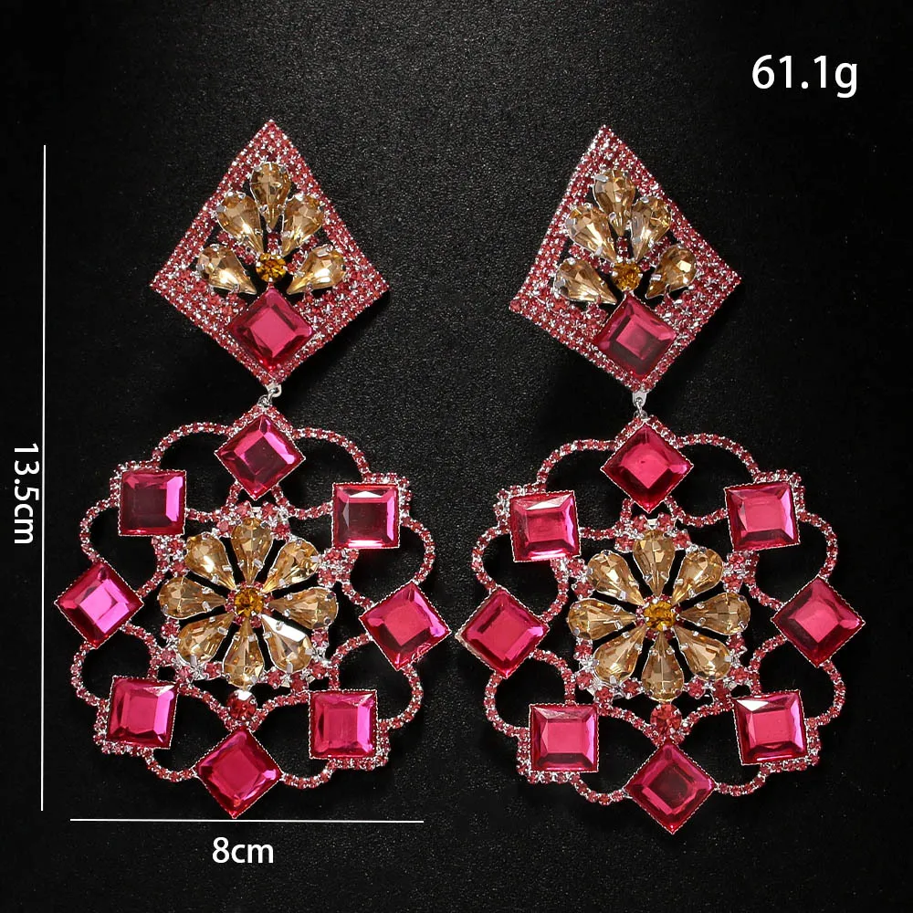 New geometric earrings exaggerated colored rhinestone earrings catwalk accessories women's earrings