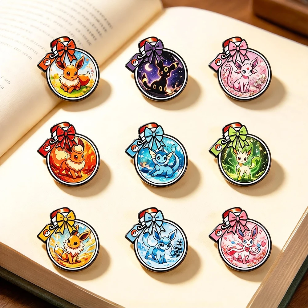 9Pcs Eevee Evolution Family Bottle Shape Enamel Pins Cute Cartoon Brooch Lapel Badge Backpack Decor Collectible Gift for Fans