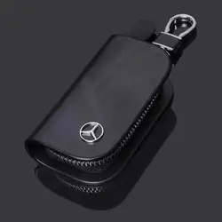 Leather Car Key Case Wood Grain Car Key Cover Key Wallet for Mercedes Benz New B/C/E Class A Class C200L GLC GLK New CLA GLA