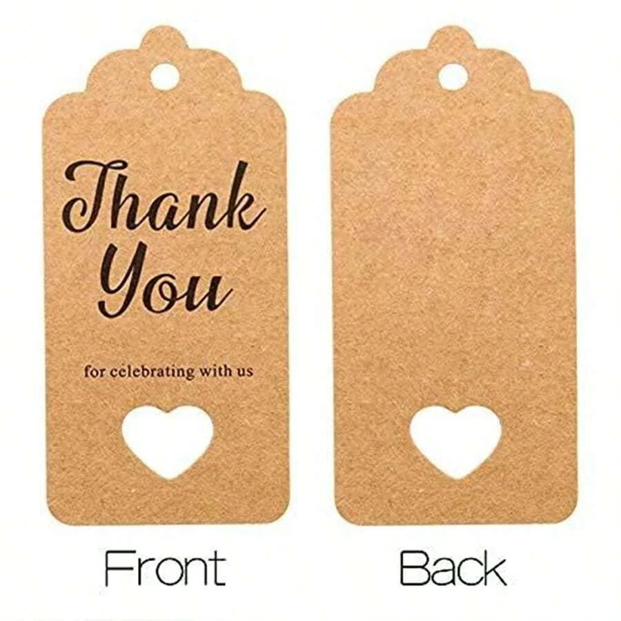 1set (48pcs+10m Twine) Heart Shaped Kraft Paper Thank You Gift Tags, Perfect For Birthday Party, Wedding, Gift Wrapping, Decorat