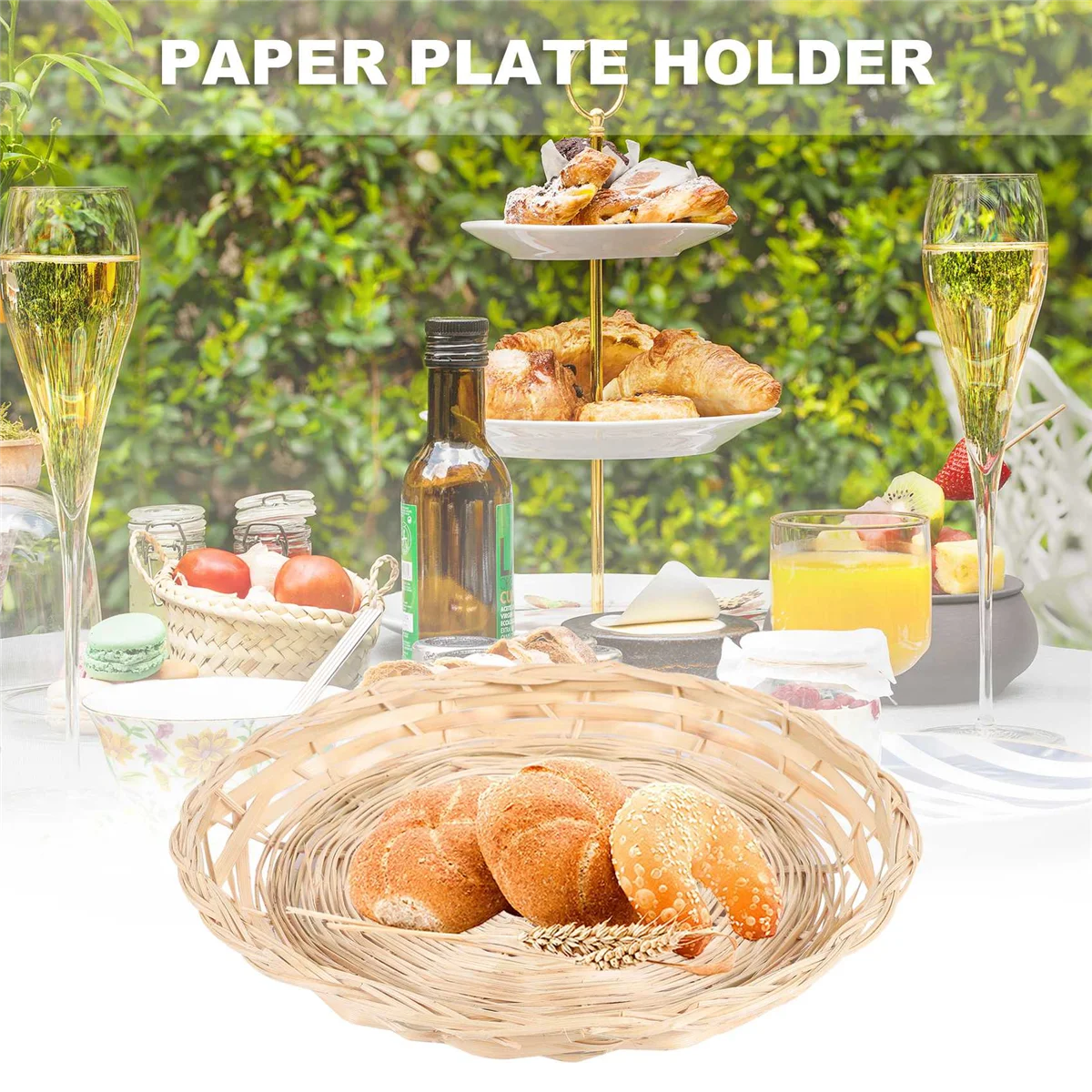 Supporto per piatto di carta di bambù da 4 pezzi-supporto per piatto rotondo in tessuto da 10 pollici, portapiatti di carta riutilizzabili per feste da Picnic