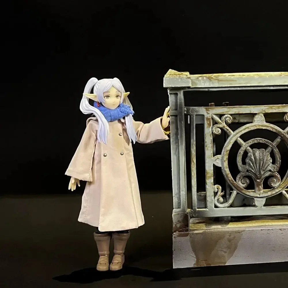 Handmade 1/12 Scale Magical Girl Classic Style Winter Coat Blue Scarf Set Fit 6inch Shf Frieren Action Figures Body Model