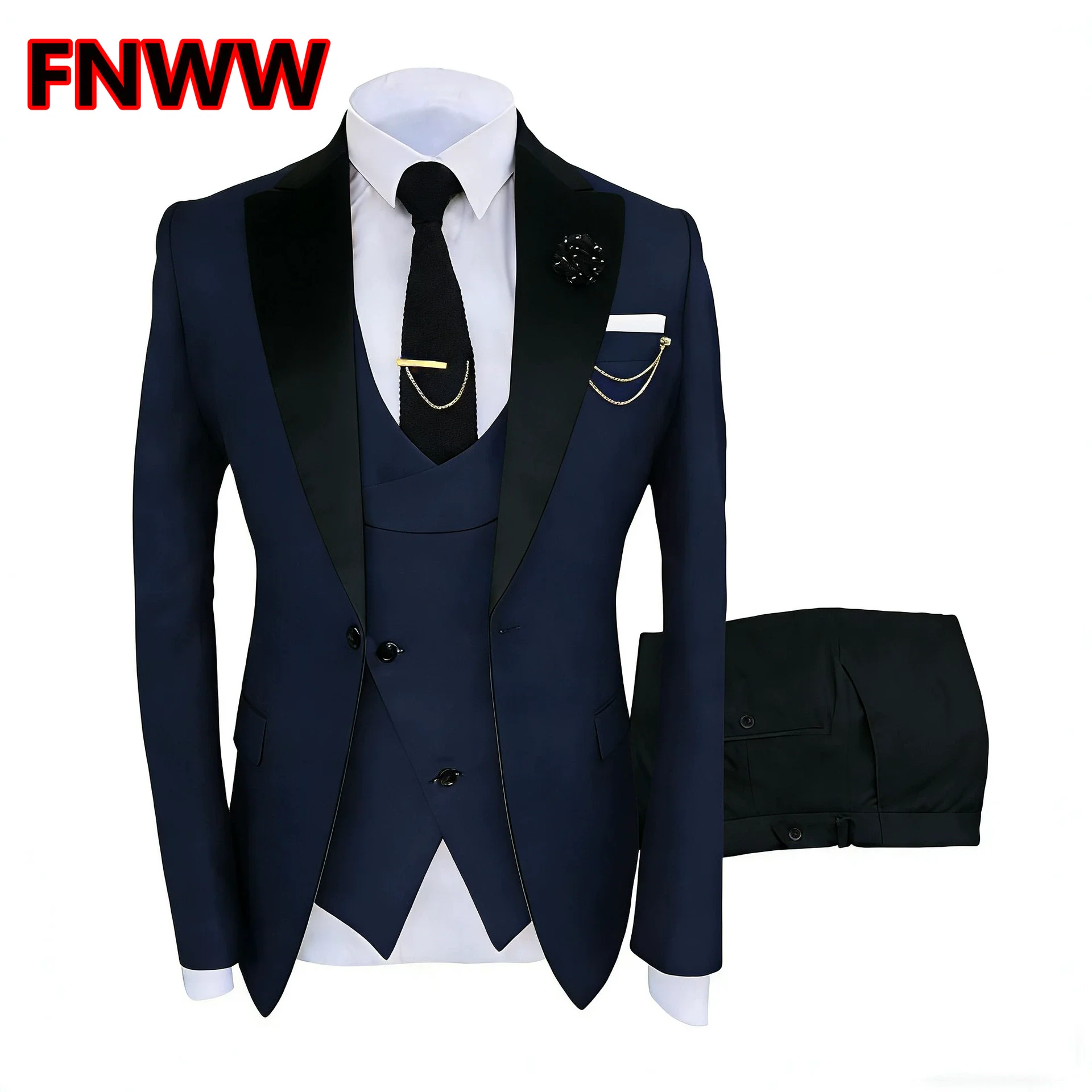 

Men's 3-Piece Slim Fit Tuxedo Suit Tailored Best Man Groom Wedding Clothing Two-Color Jacquard Blazer Jacket Vest Pants