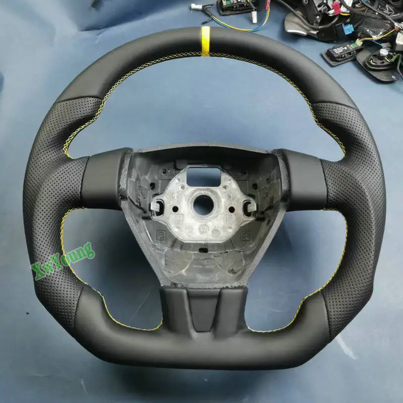 Customize D Shape Full Leather / Carbon Car Steering Wheel For Skoda Octavia Fabia 2008-2014