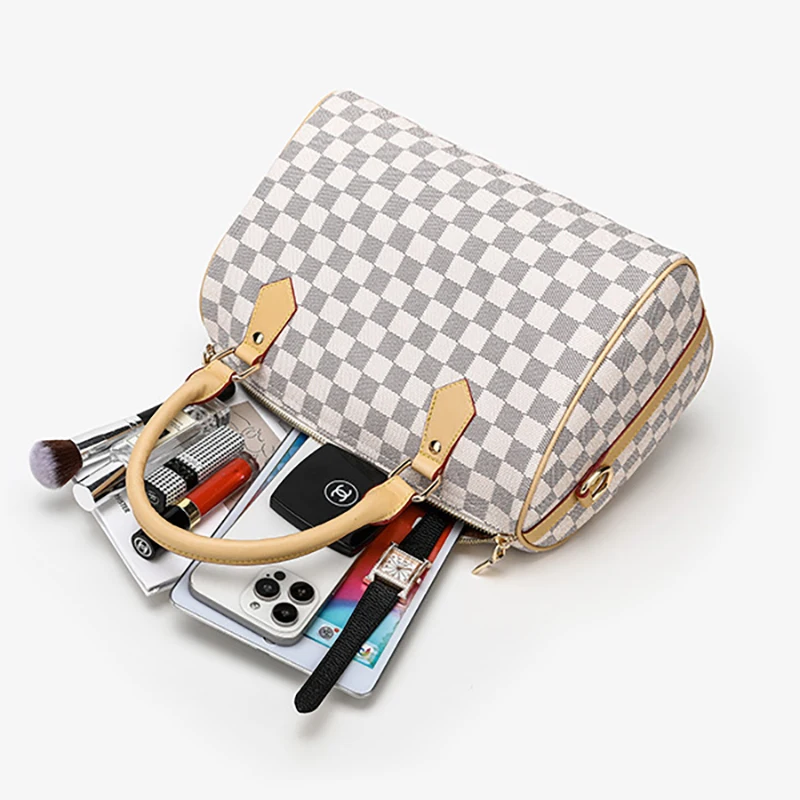 Tas Boston Baru 2025, Tas Wanita Berkapasitas Besar, Tas Tangan Anti Air Kelas Atas, Tas Bantal Kotak-kotak Modis, Tas Kasual Serbaguna, Tas Selempang Satu Bahu