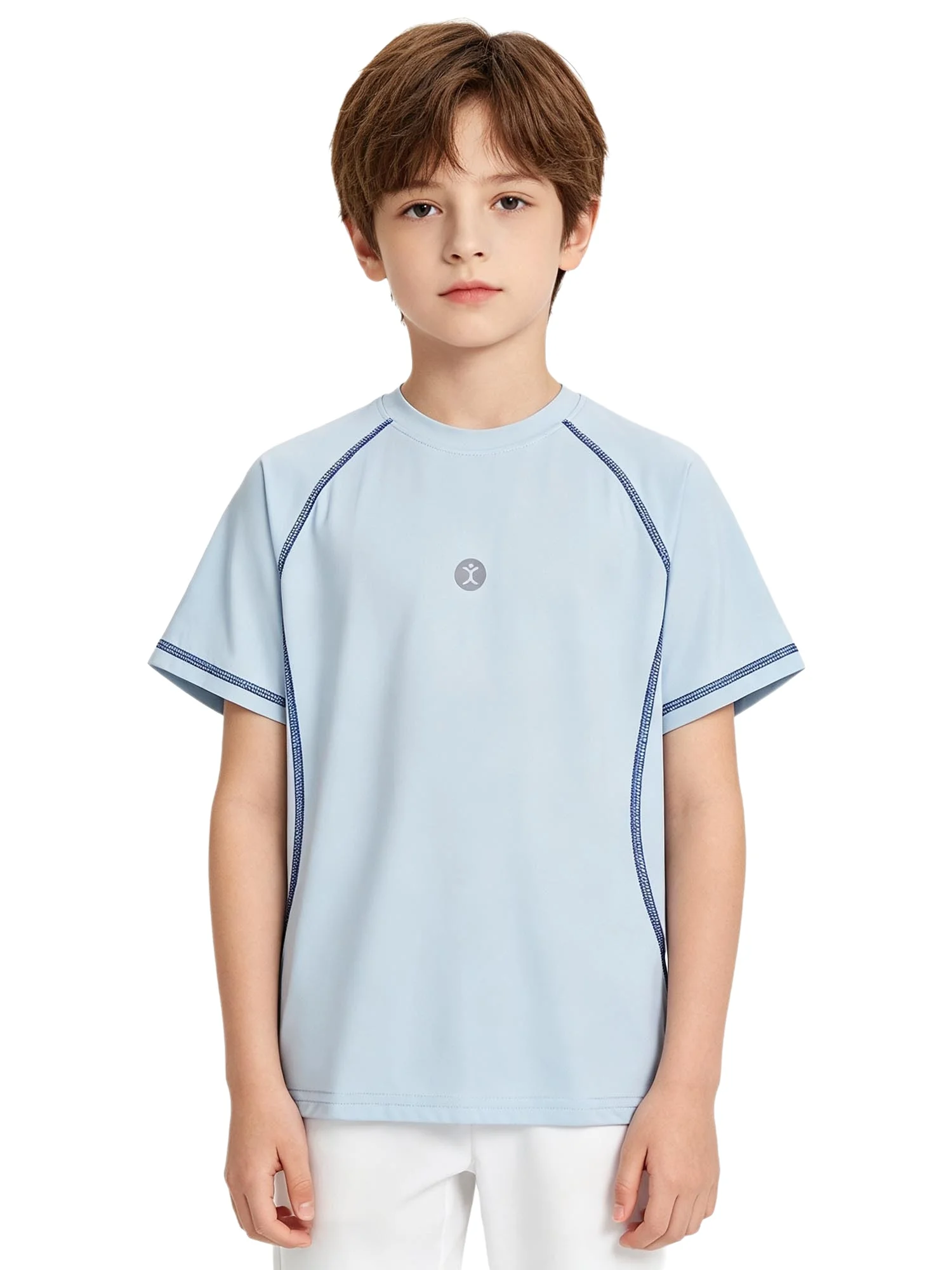 T-shirt per bambini e ragazzi per sport all'aria aperta, ad asciugatura rapida, girocollo, manica corta, con finiture a contrasto, traspirante per attività sportive all'aria aperta