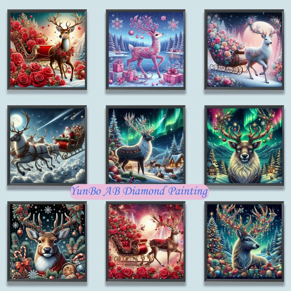 

Cartoon Christmas Elk 5D DIY AB Diamond Painting Mosaic Cute Animal Flower Art Cross Stitch Kits Rhinestones Home Decor Kid Gift