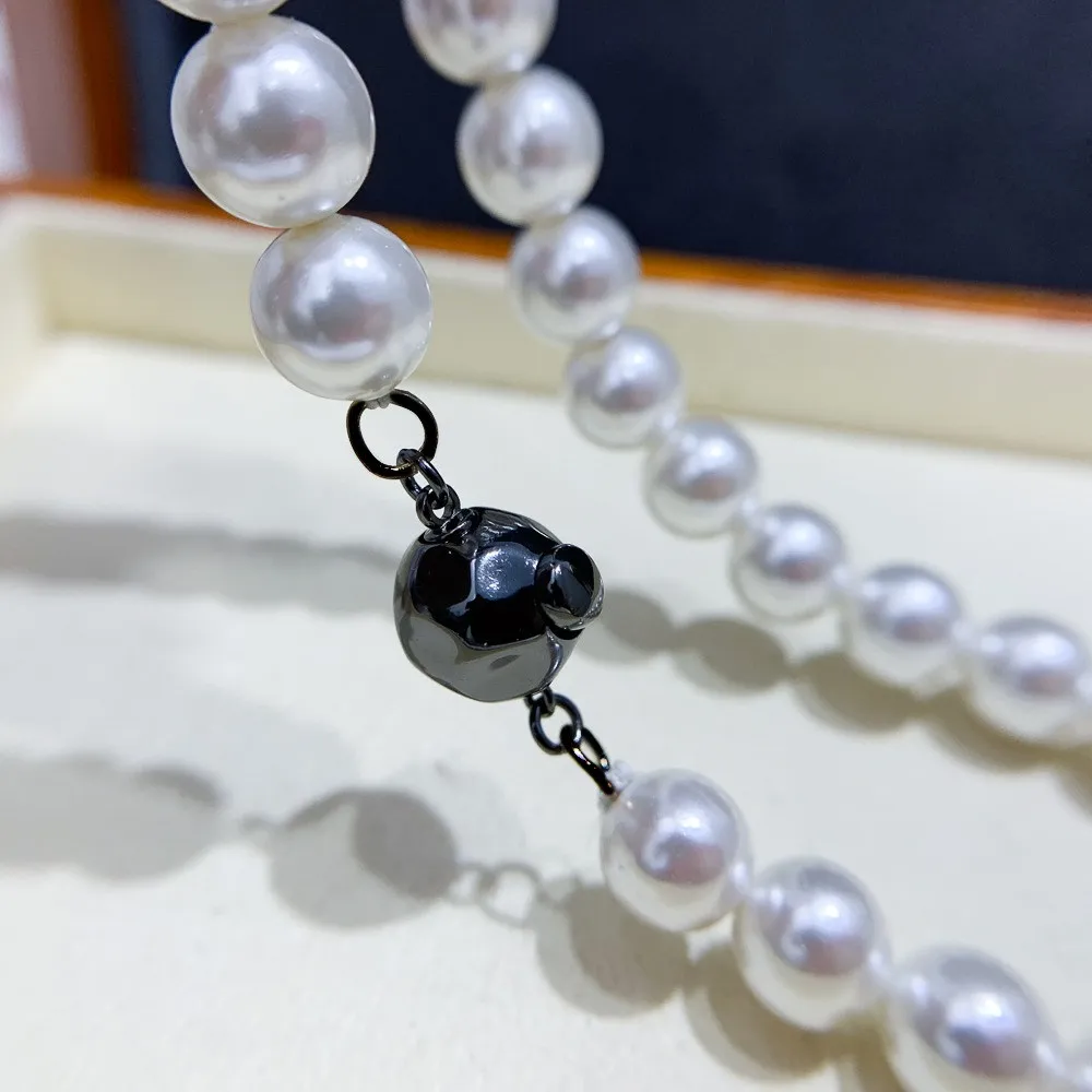 

DIY Pearl Accessories S925 Sterling Silver Single Row Pearl Necklace Buckle Accessories Fashionable Black Bracelet Beaded Buckle