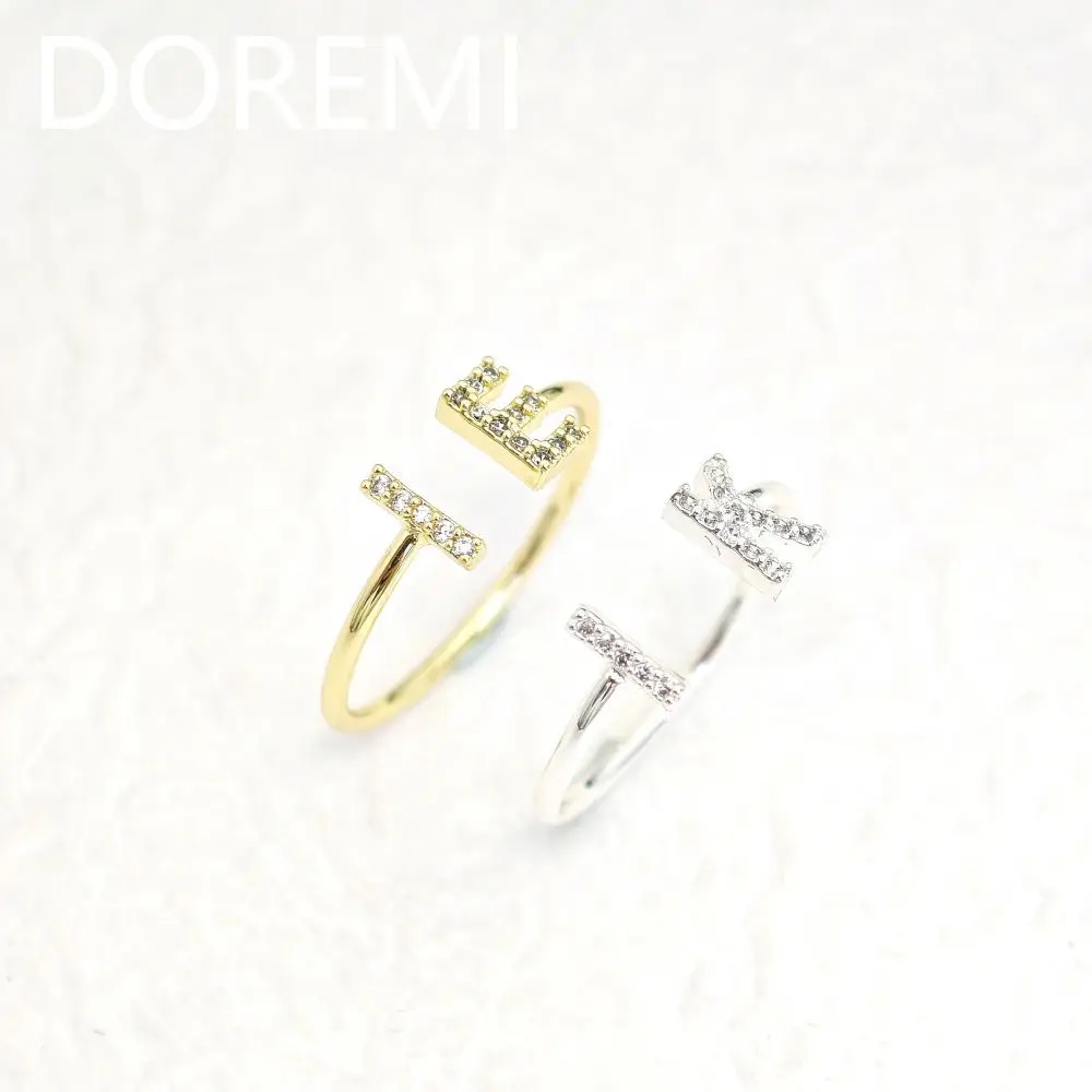 

DOREMI Personalized Gift Jewelry 6mm Letter Zircon Stone Custom Initial Ring Women Cuff Initial Letter Ring