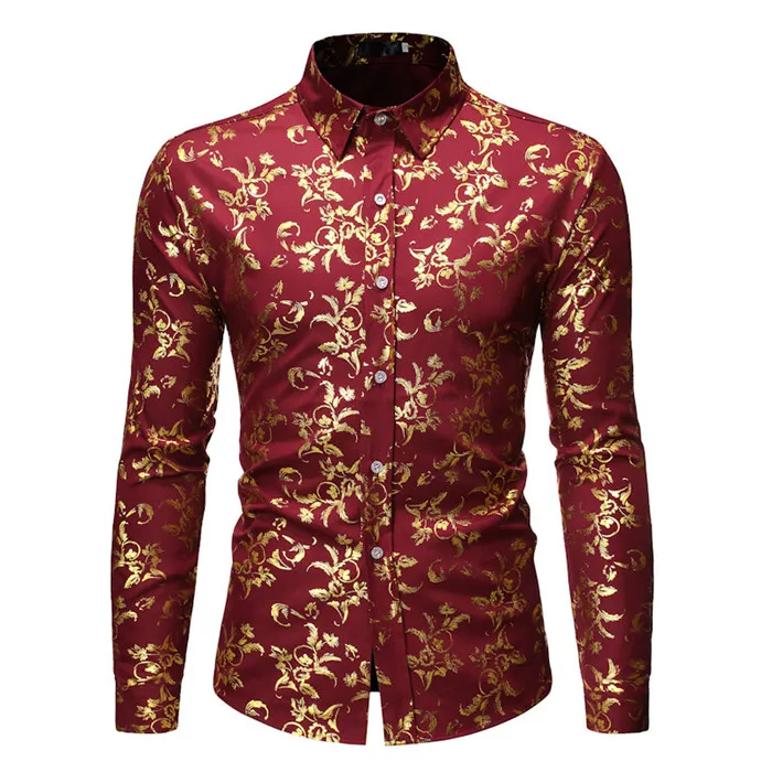 Gold Rose Floral 3d Print Shirts Brand Floral Steampunk Chemise White Long Sleeve Shirt Wedding Party Bronzing Unisex Clothes