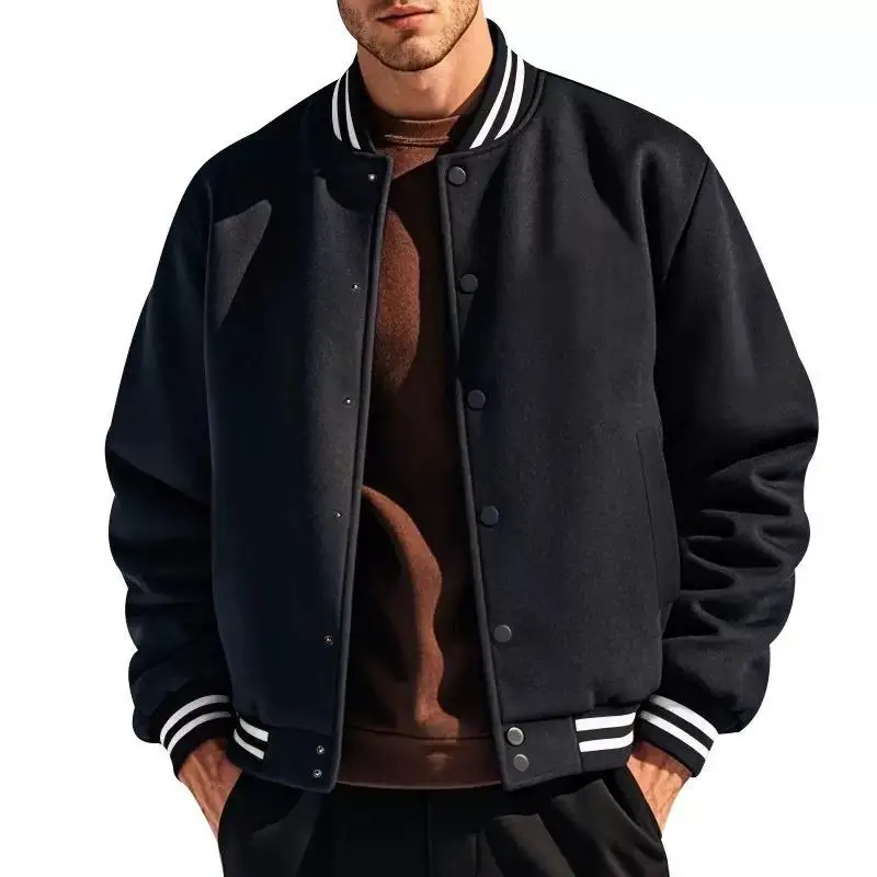 Men's Baseball Jacket Flight Stand up Collar Loose Fit Fce Composite Material Thickened Sleeve Long Sport Style Pure Color