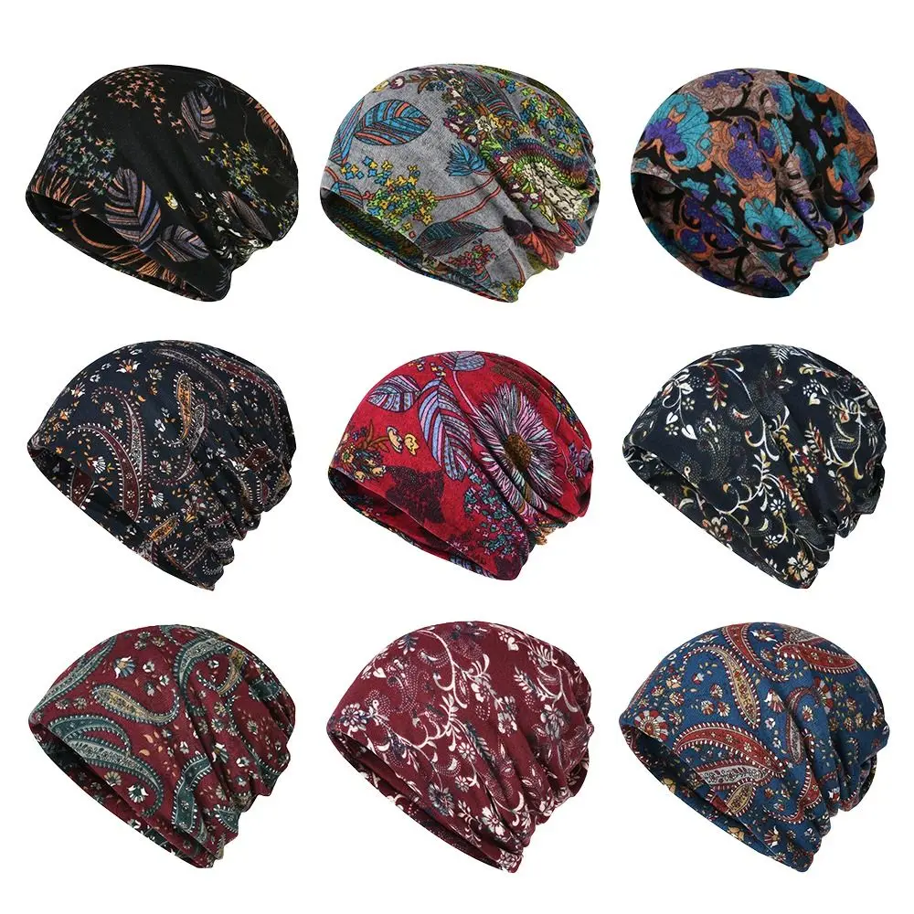 Contrasting Colors Pullover Hat Multifunctional Scarf Pullover Hat Turban Hats Plaid Print Casual Hedging Cap Autumn and Winter