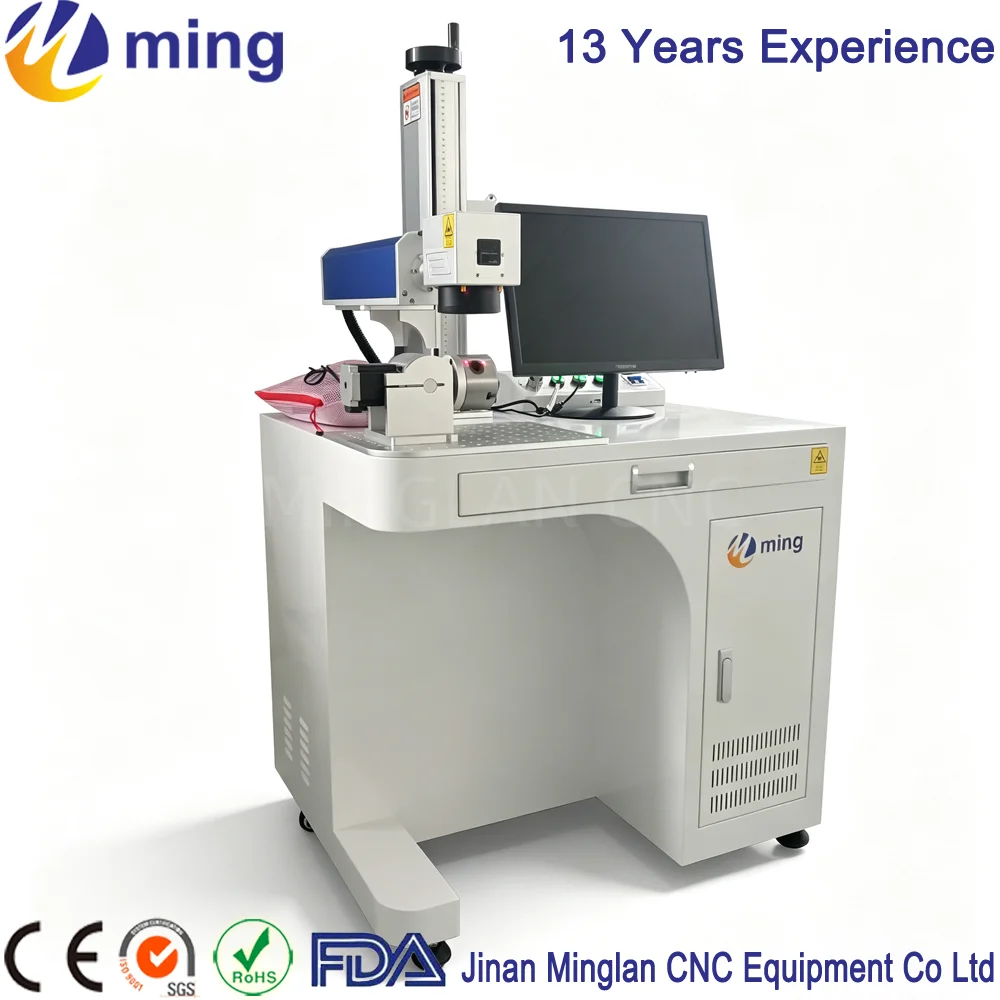 Full Cabinet Fiber Laser Marker System with Rotary Device for Metal Hardware, Jewelry, Pipes Serial Number Logo Engraving