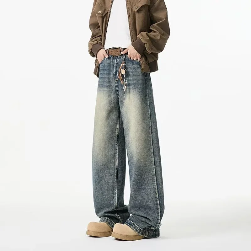 

Men High Street Fashion Baggy Denim Pantalones Hombre Hip Hop Distressed Y2K Jean 2025 New Retro Washed Straight-Leg Jeans For