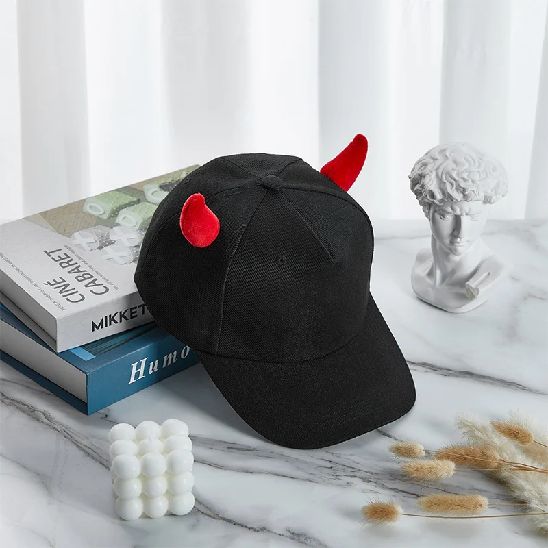 Women Men Baseball Cap Contrast Color Devil Horn Hat Adjustable Hat Black for Casual Daily Kids Accessories Hats