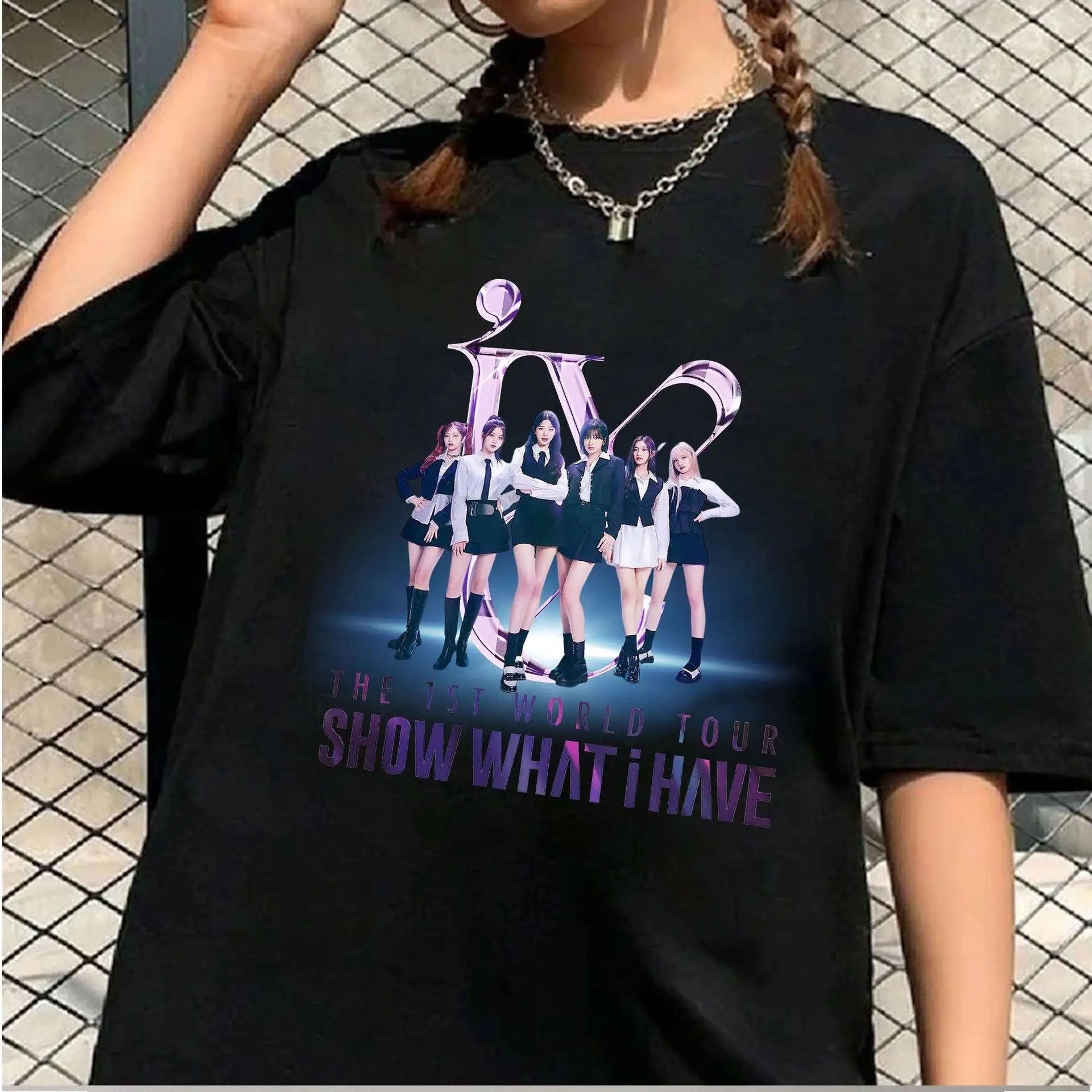 Camiseta de manga curta feminina e masculina, camiseta de alta qualidade para fãs de Kpop, show IVE World Tour, 100% algodão, solta, verão