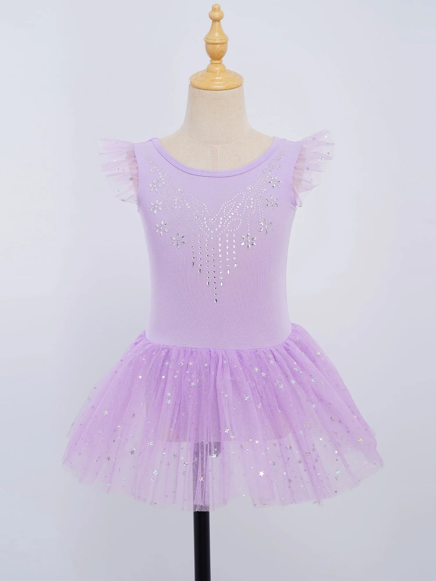 Leotards de Ballet com Glitter para Meninas, Mangas com Babados, Fantasia de Ginástica, Roupas de Dança para Crianças, Vestidos Tutu de Dança