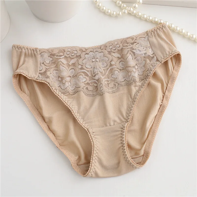 Roupa íntima feminina de seda amoreira, cuecas finas e legais de renda baixa, calças femininas com sensação nua