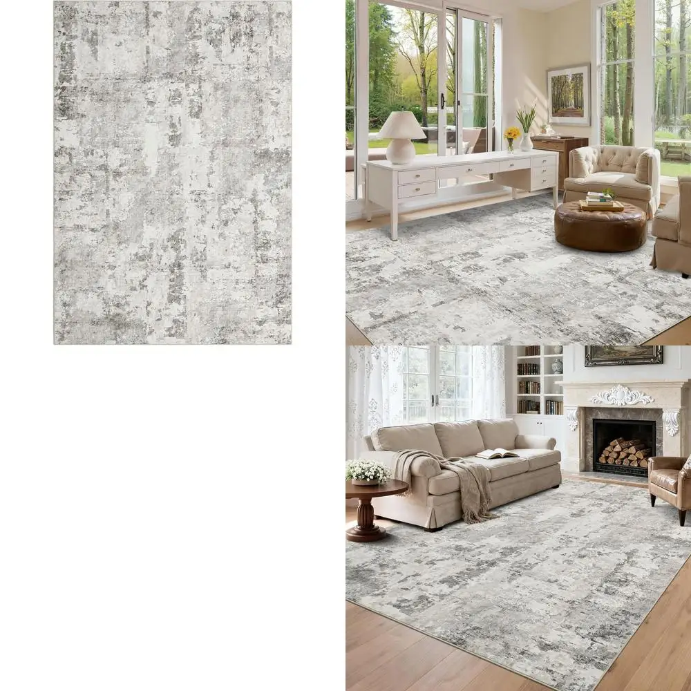 

Large 8x10 Abstract Washable Rug, Non-Slip Stain-Resistant Carpet for Living Room, Bedroom or Nursery, Beige Accent Floor Mat fo