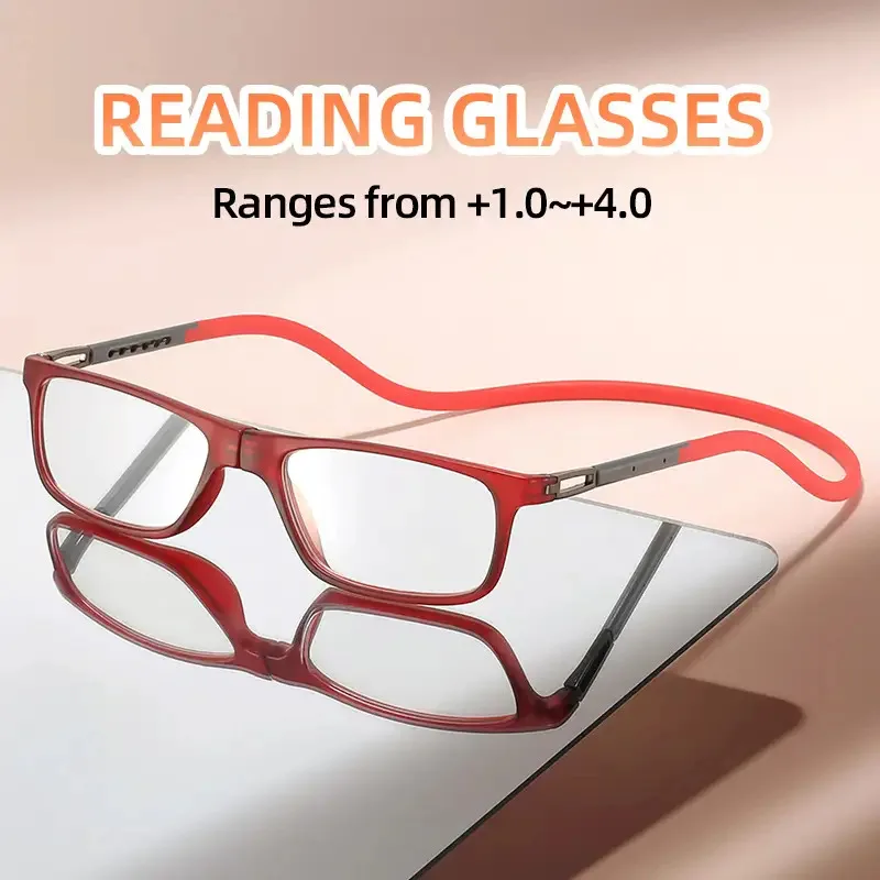 

Slip Oversized Eyeglasses with Red Accent & Clear/Orange Frames, Lightweight Portable for Computer, Tablet, Book, Gaming