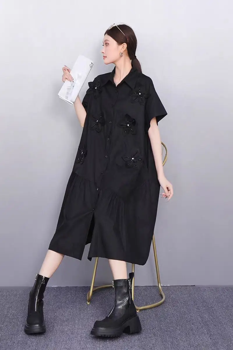 Tannt Frauen Kleid Blume Patchwork Asymmetrie Shirts Kleider Unregelmäßige Mode Lässig Schwarz Rose Rot Sommer Kleider 2023 Neue