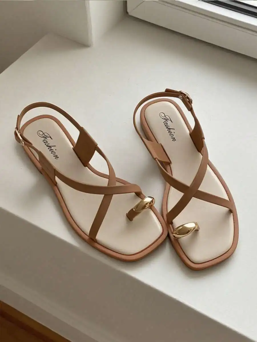 

Women's Flat Sandals, Metallic Elegant Party/Vacation Chic Fashion Basic Casual Beach Cute Fairy Wedding Outdoor Sexy Chinese Style Gorgeous Street Cute Comfortable PVC Women's Sandals With Buckle Criss-Cross Flat Sandals For Beach, Holiday, Wedding, Scho