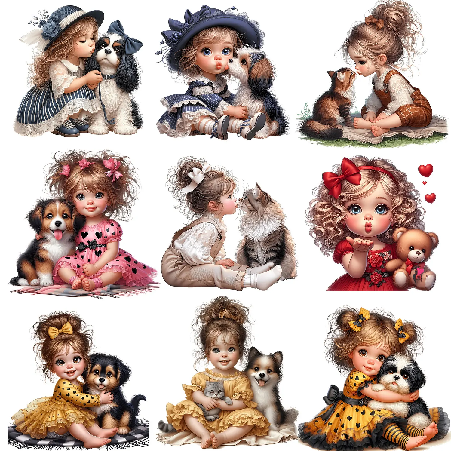 Cute Girl Princess Dress Sweet  Love Teddy Bear Dog Love  Iron on Transfer Patches for Clothes Warm Colorful Creations DIY